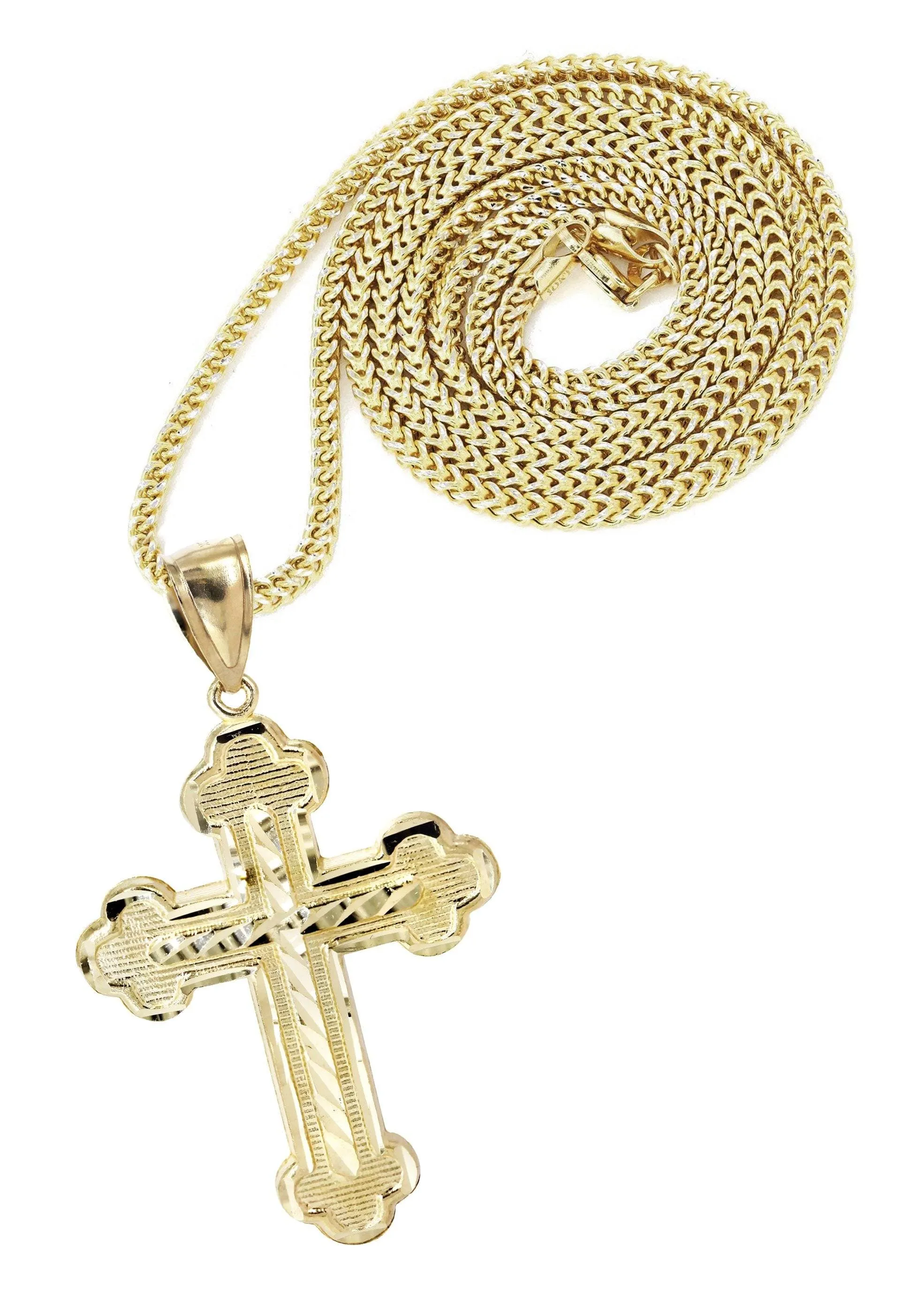 10K Yellow Gold & Diamond Cut Cross Necklace | Appx. 13.5 Grams