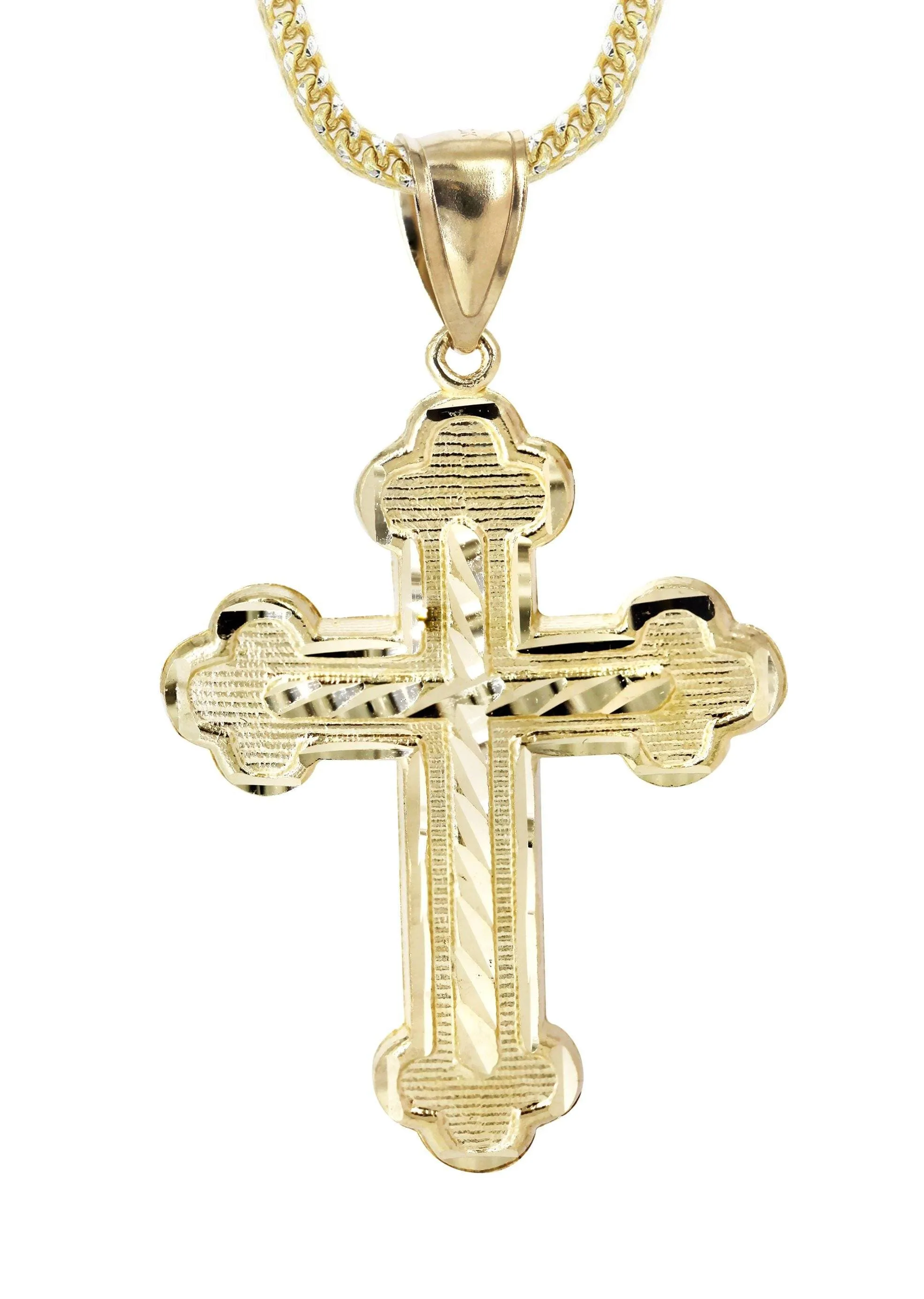 10K Yellow Gold & Diamond Cut Cross Necklace | Appx. 13.5 Grams