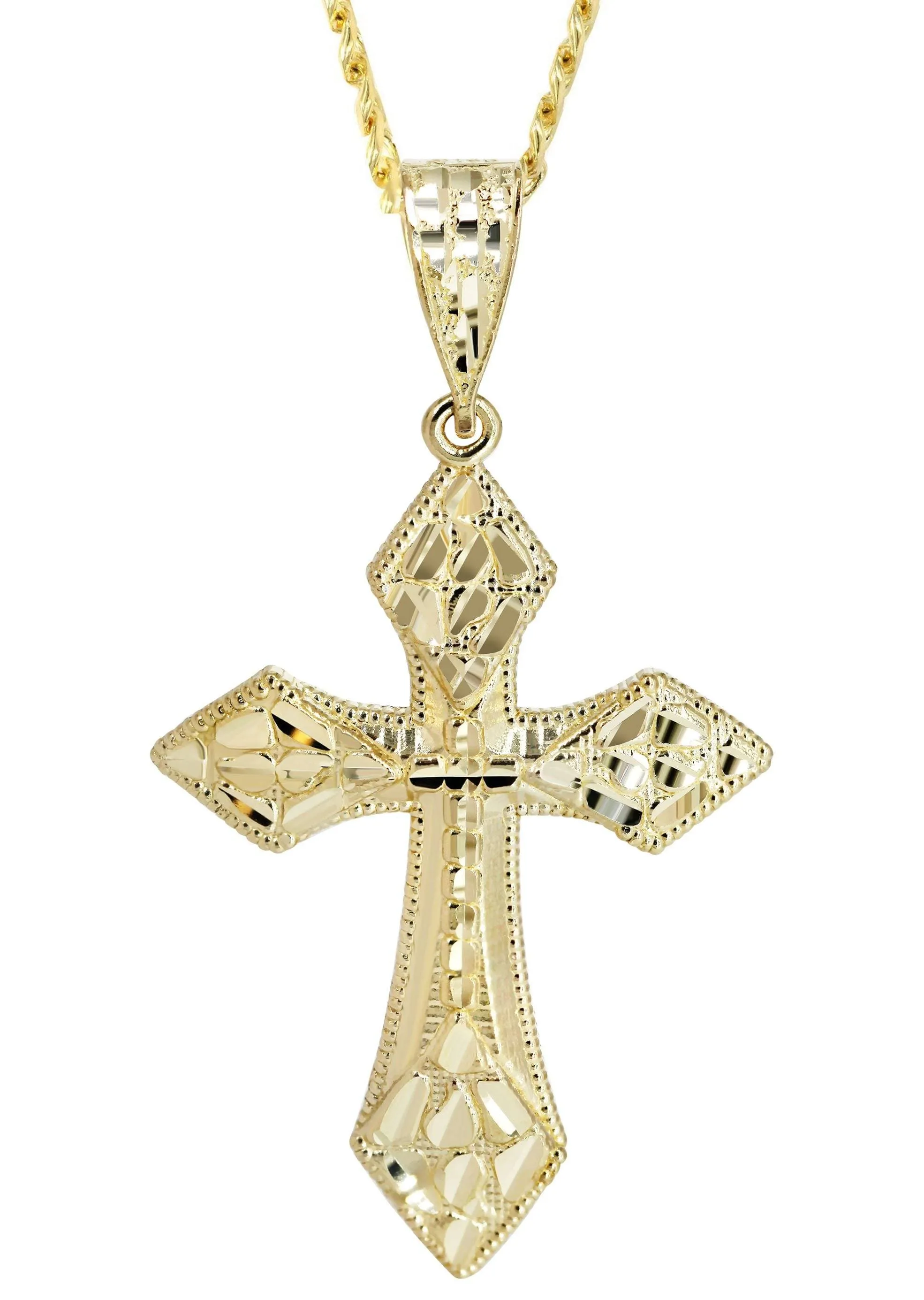 10K Yellow Gold  Nugget Cross Necklace | Appx. 15.2 Grams