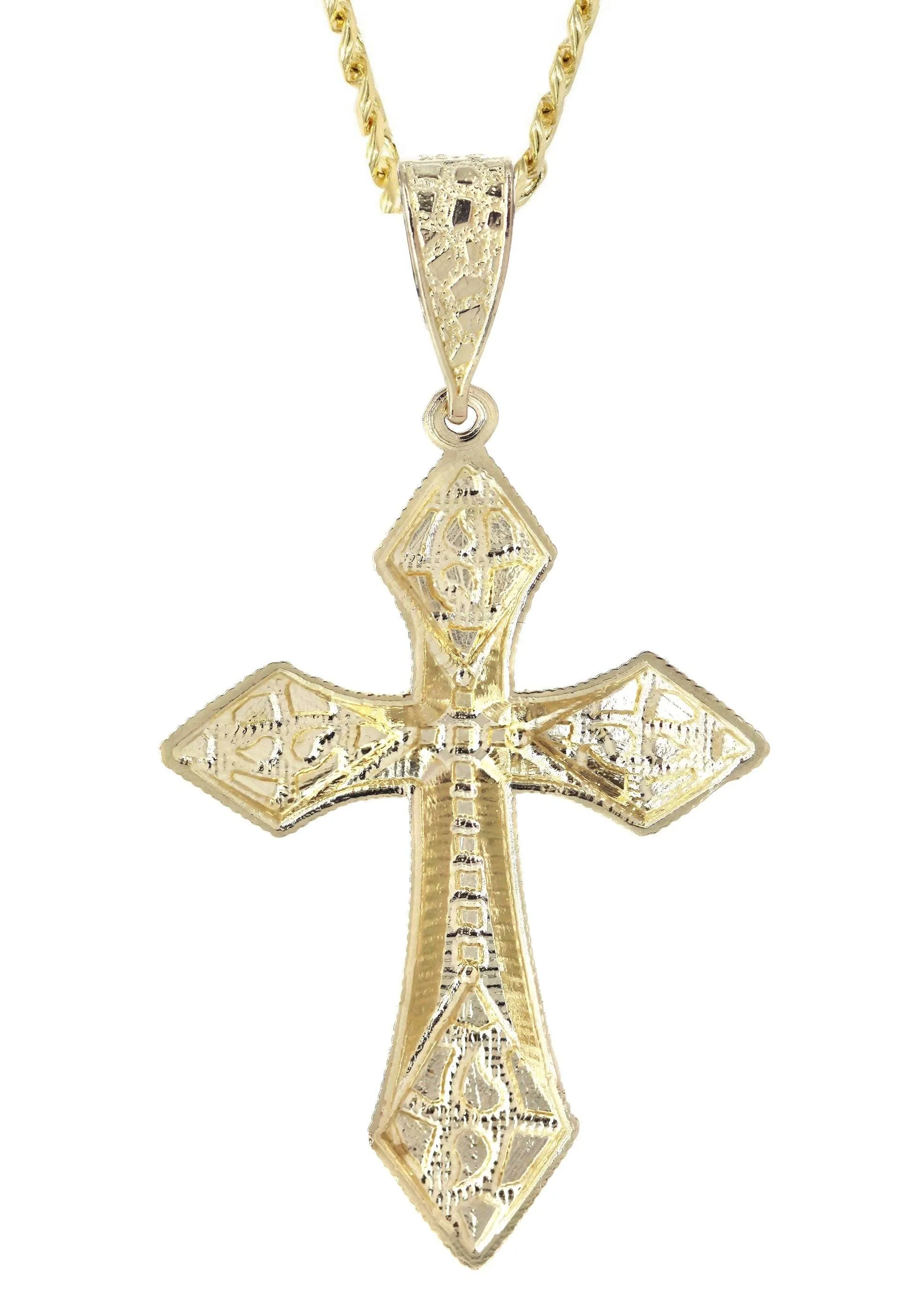 10K Yellow Gold  Nugget Cross Necklace | Appx. 15.2 Grams