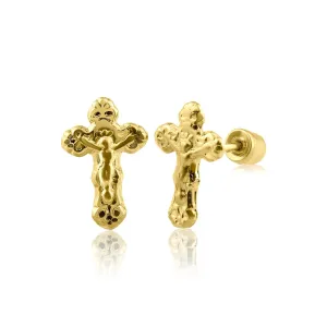 14E00272. - 14 Karat Yellow Gold Cross Screw Back Earring