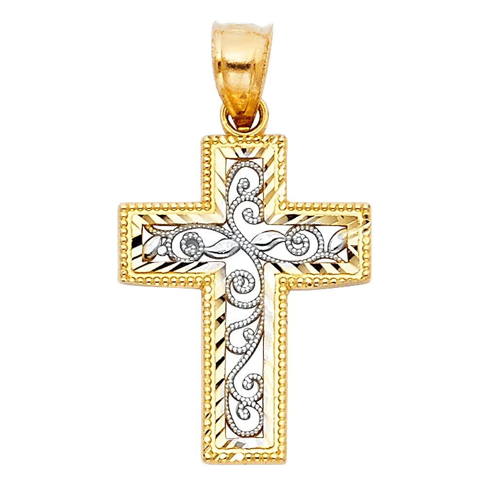 14K Gold Cross Religious Charm Pendant with 0.8mm Box Chain Necklace