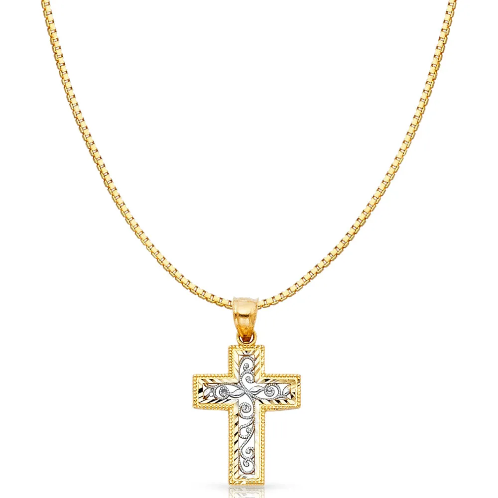 14K Gold Cross Religious Charm Pendant with 0.8mm Box Chain Necklace