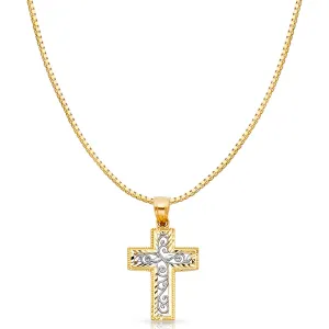 14K Gold Cross Religious Charm Pendant with 0.8mm Box Chain Necklace