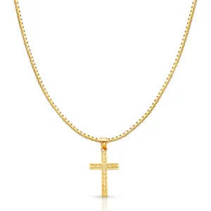 14K Gold Cross Religious Charm Pendant with 1.2mm Box Chain Necklace