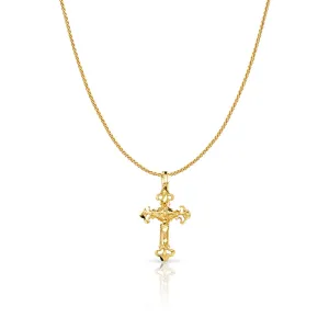 14K Gold Crucifix Charm Pendant with 0.9mm Wheat Chain Necklace