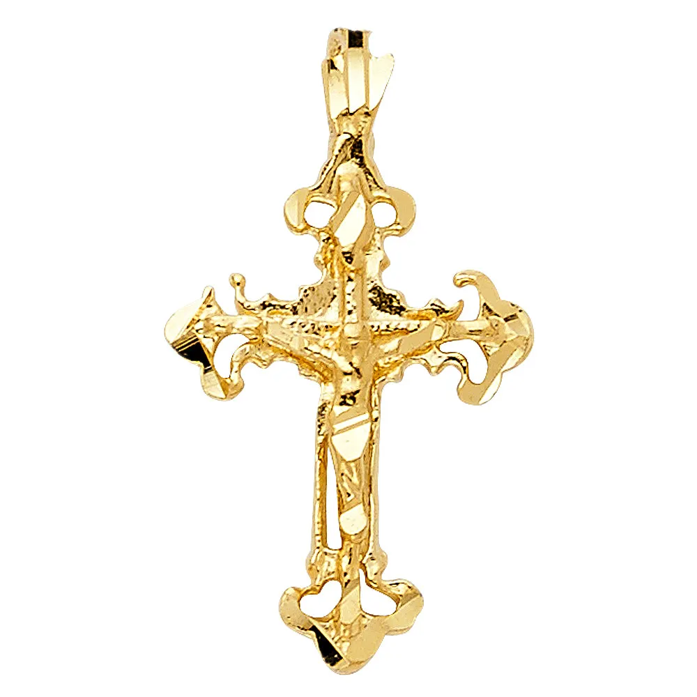 14K Gold Crucifix Charm Pendant with 0.9mm Wheat Chain Necklace