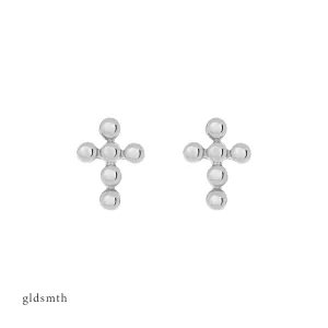 14k White Gold Dot Cross Studs