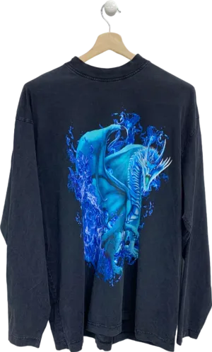 Arcana Black Dragon Print Long Sleeve T-Shirt UK XL