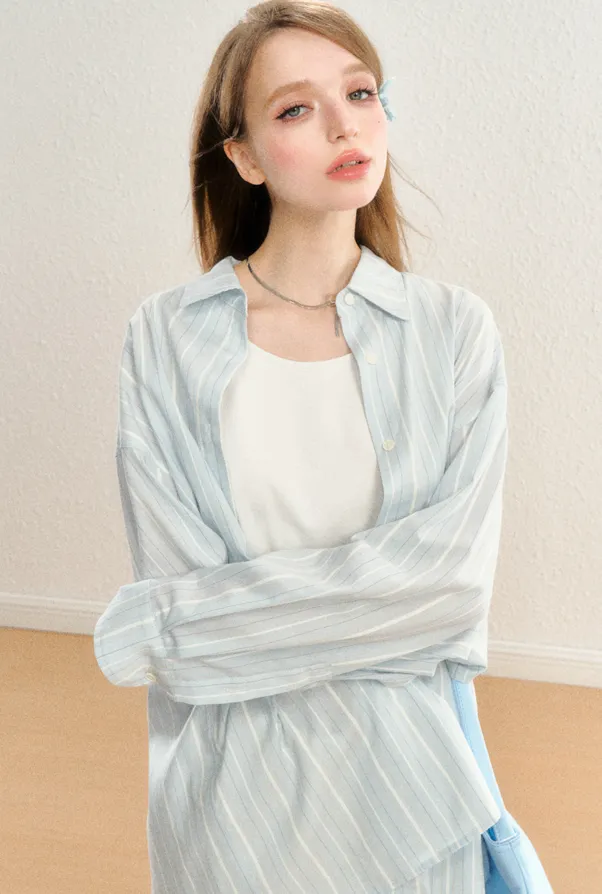 Bird patch design striped casual shirt SPE0062