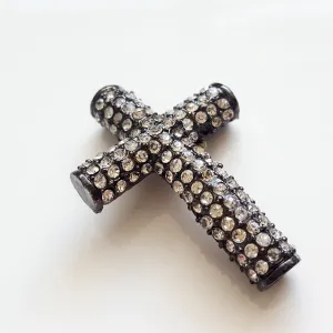 Black Base Metal Cross with white crystals | BM-002 | Jewellery Making Supply