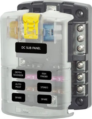 Blue Sea ST Blade Fuse Block, 6 Circuits with Negative Bus and Cover