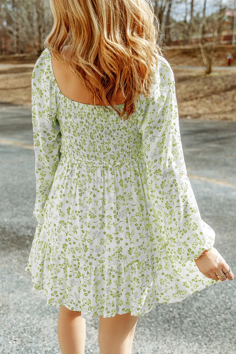 Boho Floral Smocked Puff Sleeve Mini Dress