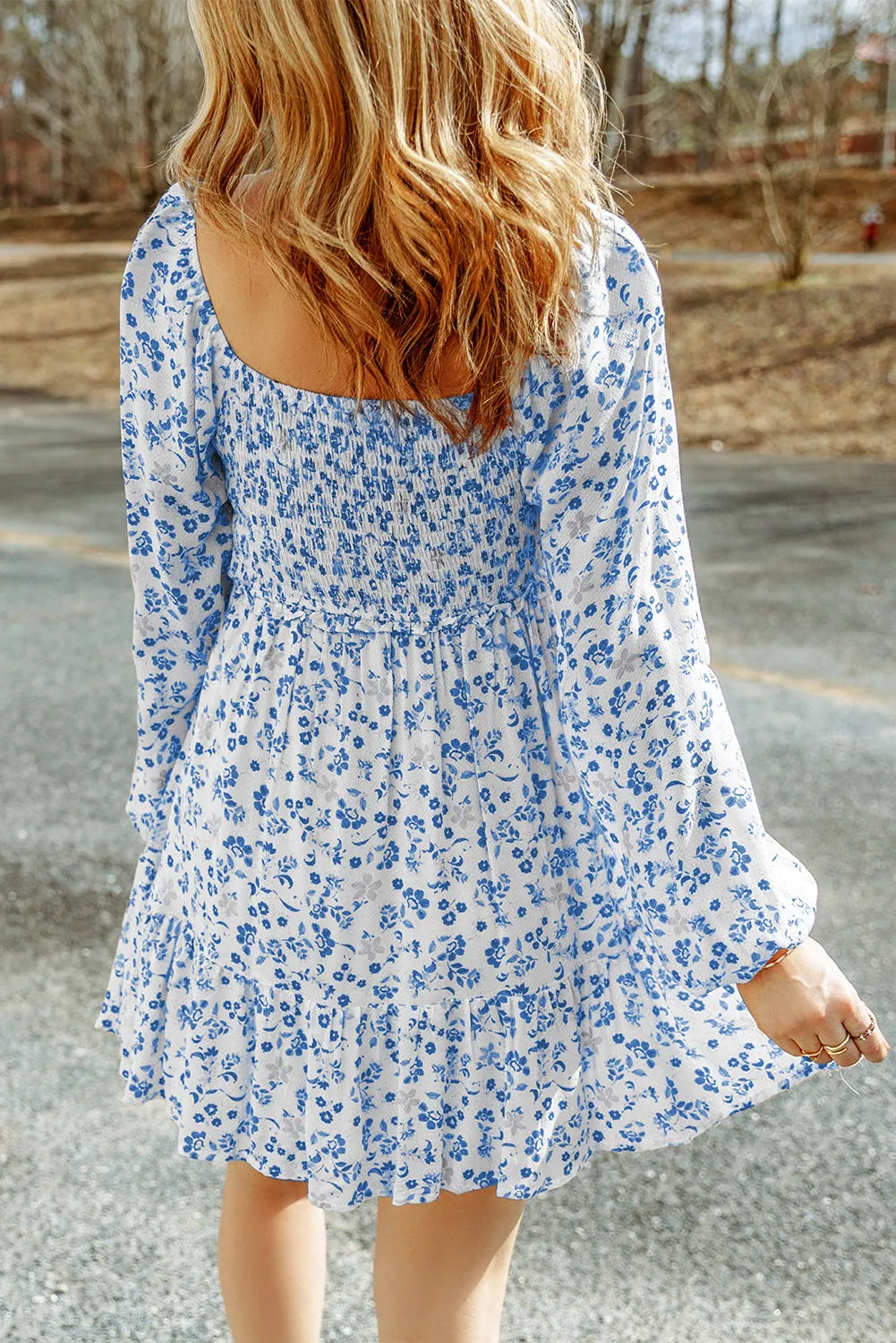 Boho Floral Smocked Puff Sleeve Mini Dress