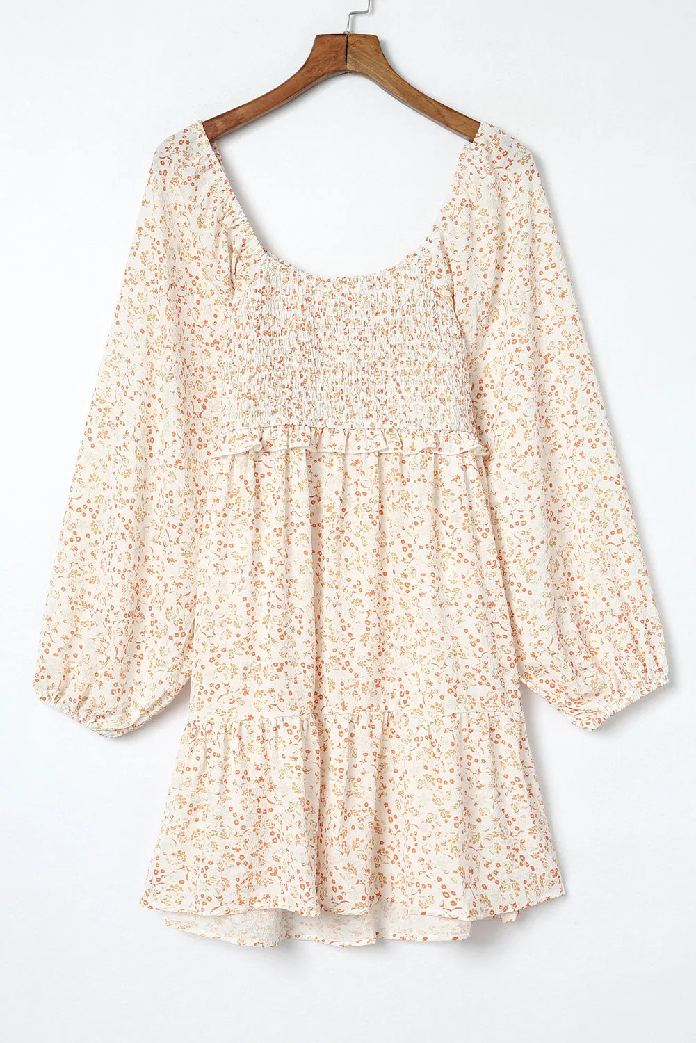 Boho Floral Smocked Puff Sleeve Mini Dress