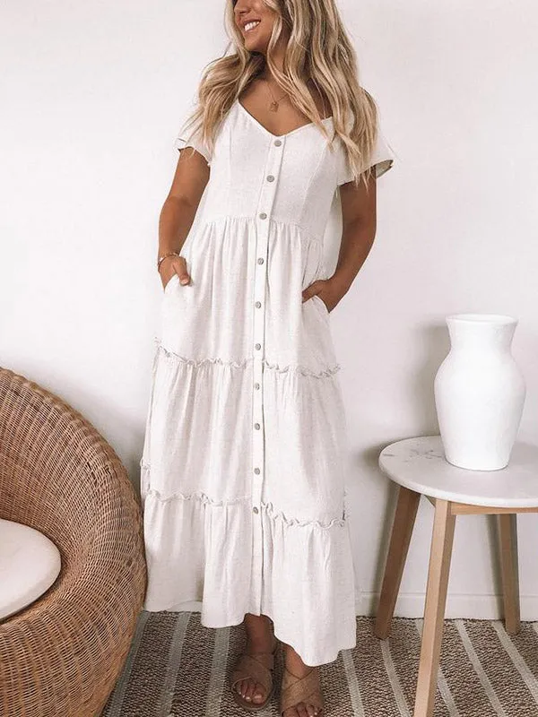 Button Up Frill Trim Dress