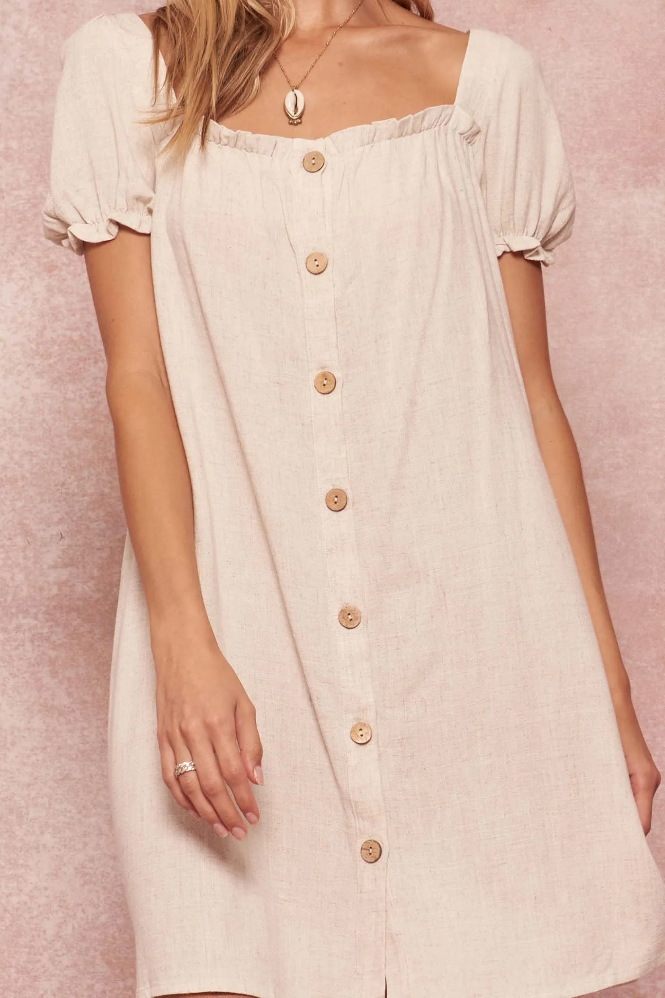 Casual Grace Linen-Blend Puff-Sleeve Shift Dress