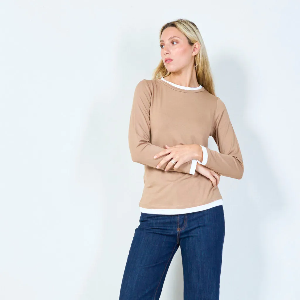 Casual long-sleeve top with contrast trim wholesale