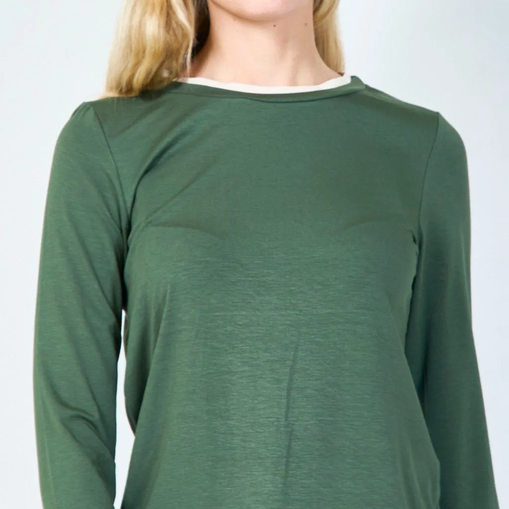 Casual long-sleeve top with contrast trim wholesale