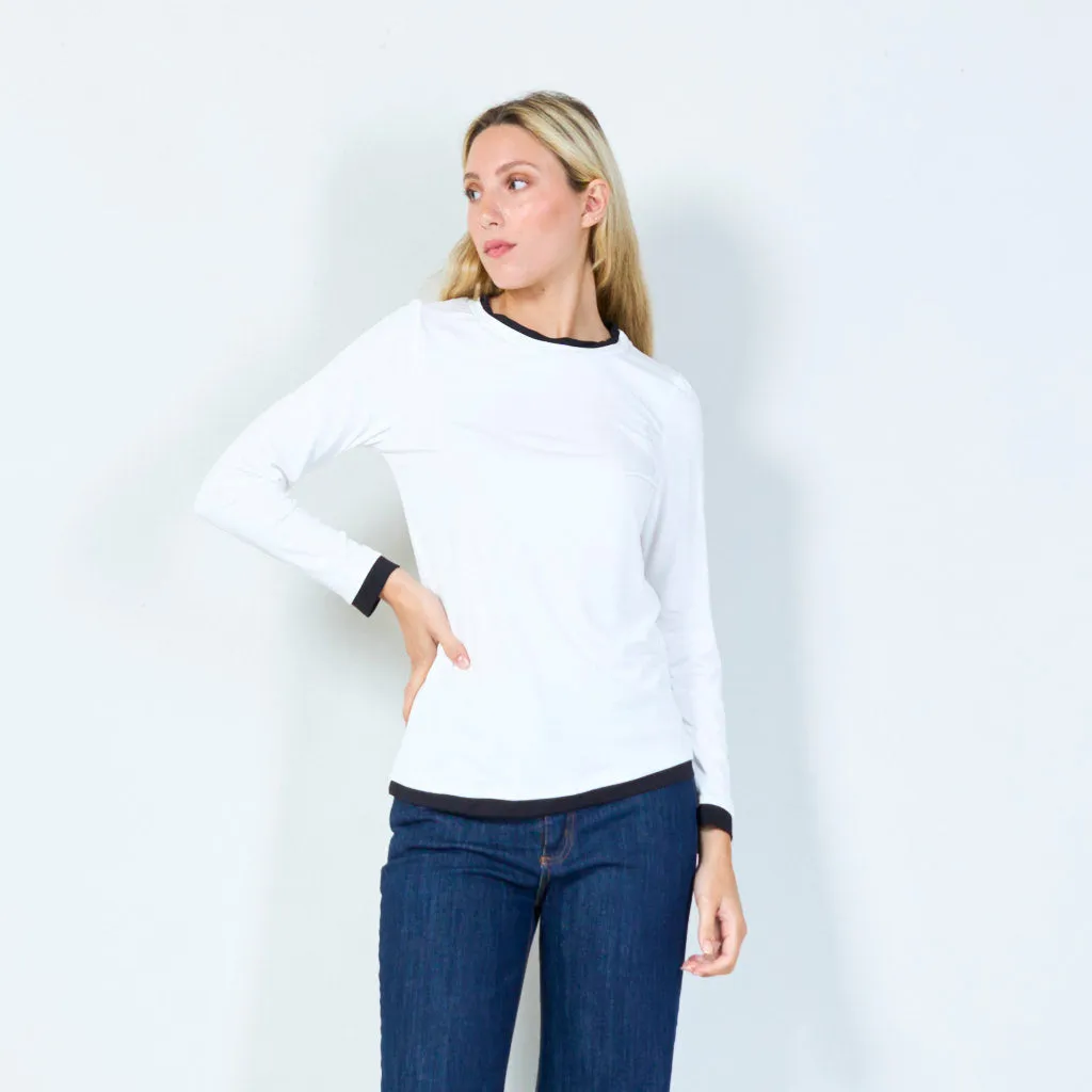 Casual long-sleeve top with contrast trim wholesale