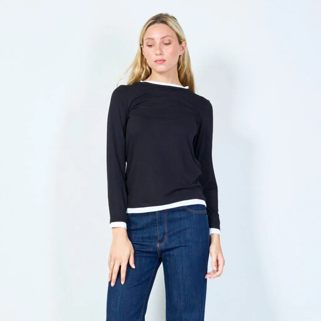 Casual long-sleeve top with contrast trim wholesale