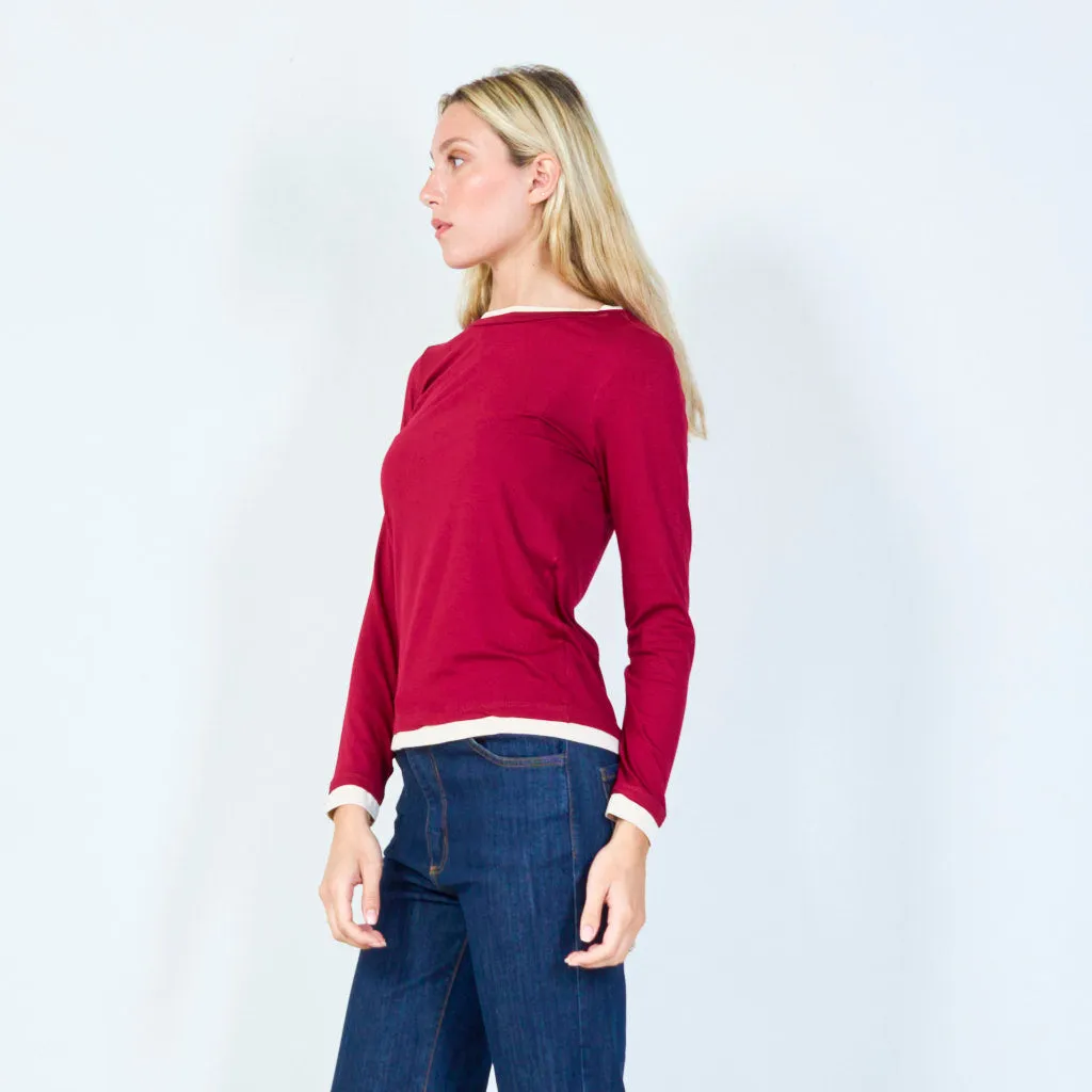 Casual long-sleeve top with contrast trim wholesale