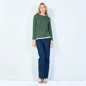 Casual long-sleeve top with contrast trim wholesale