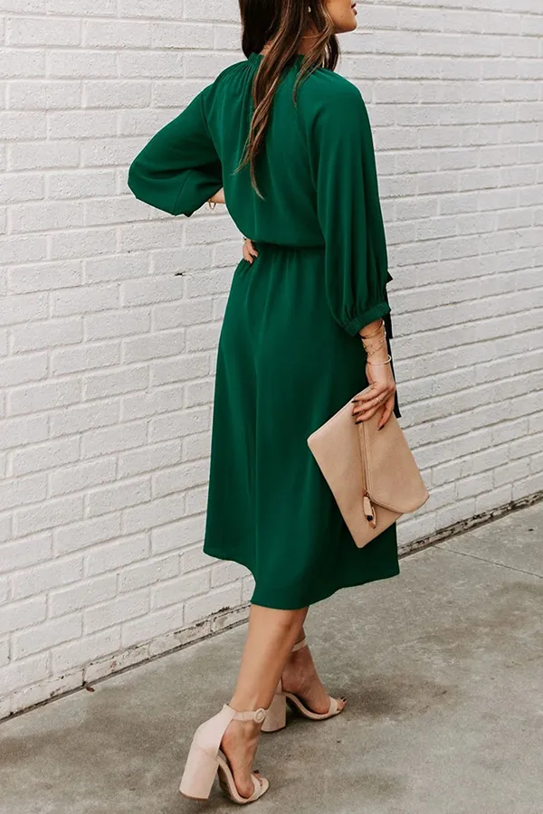 Casual Solid Patchwork With Belt O Neck Waist Skirt Dresses