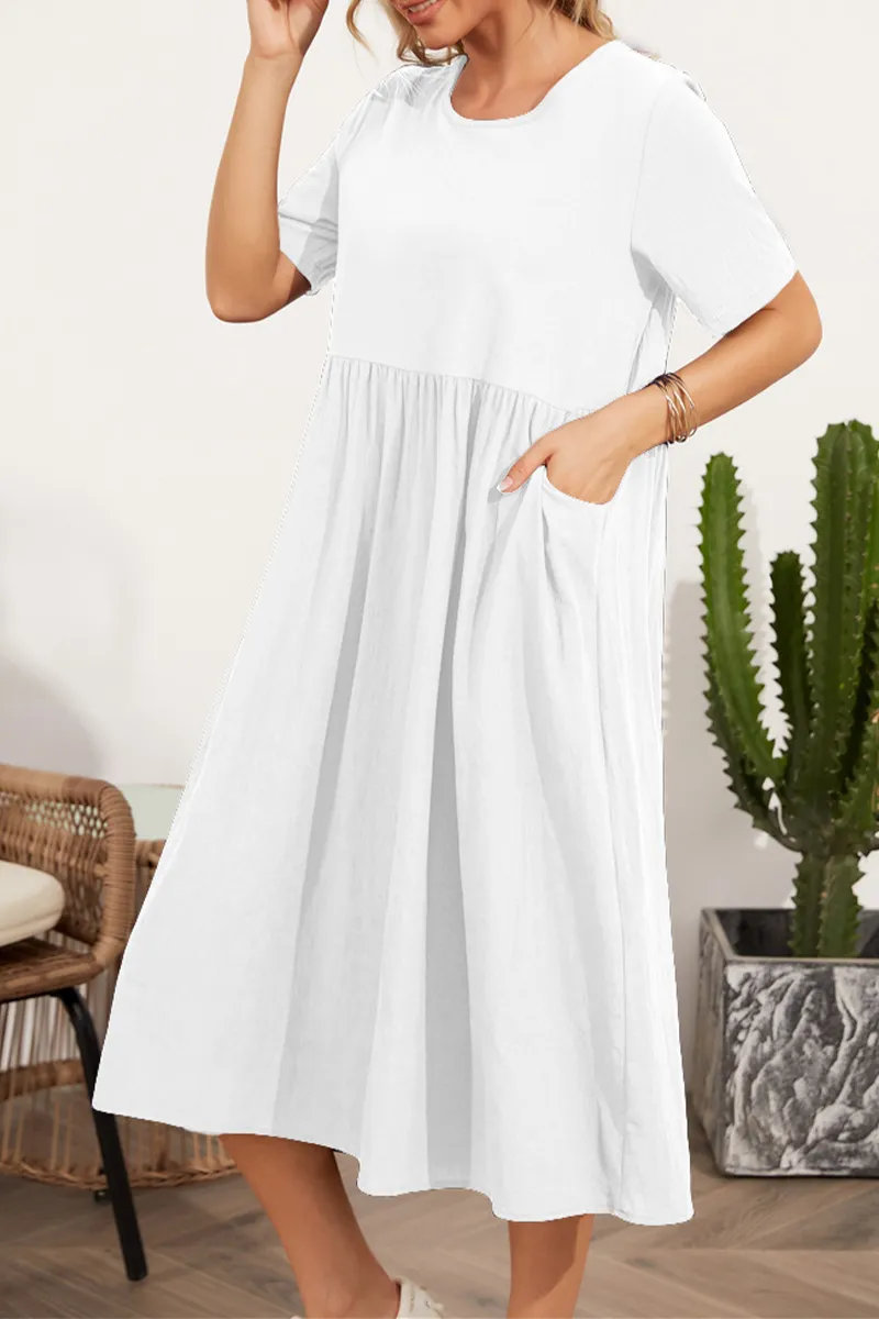 Casual Solid Split Joint O Neck A Line Dresses