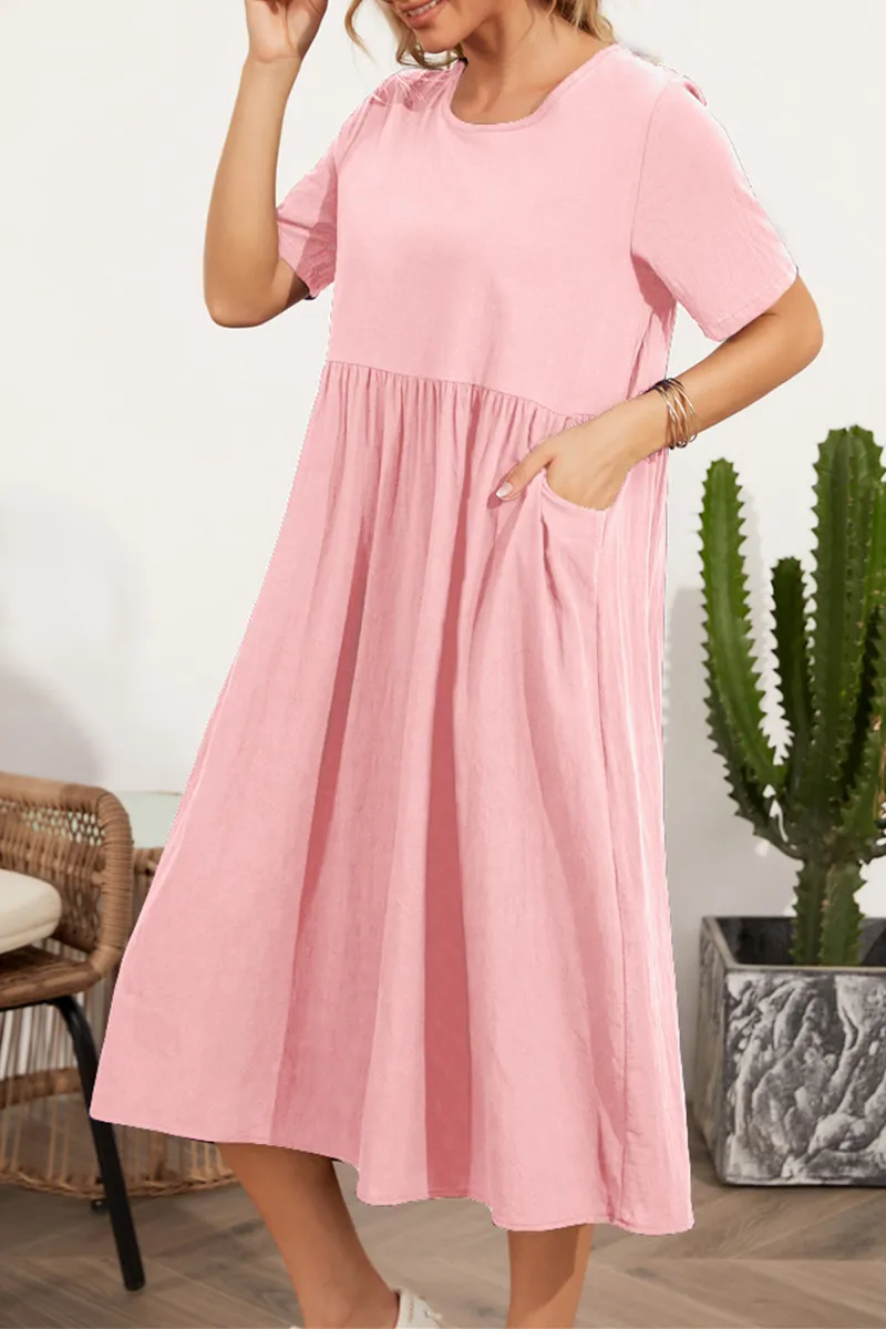 Casual Solid Split Joint O Neck A Line Dresses