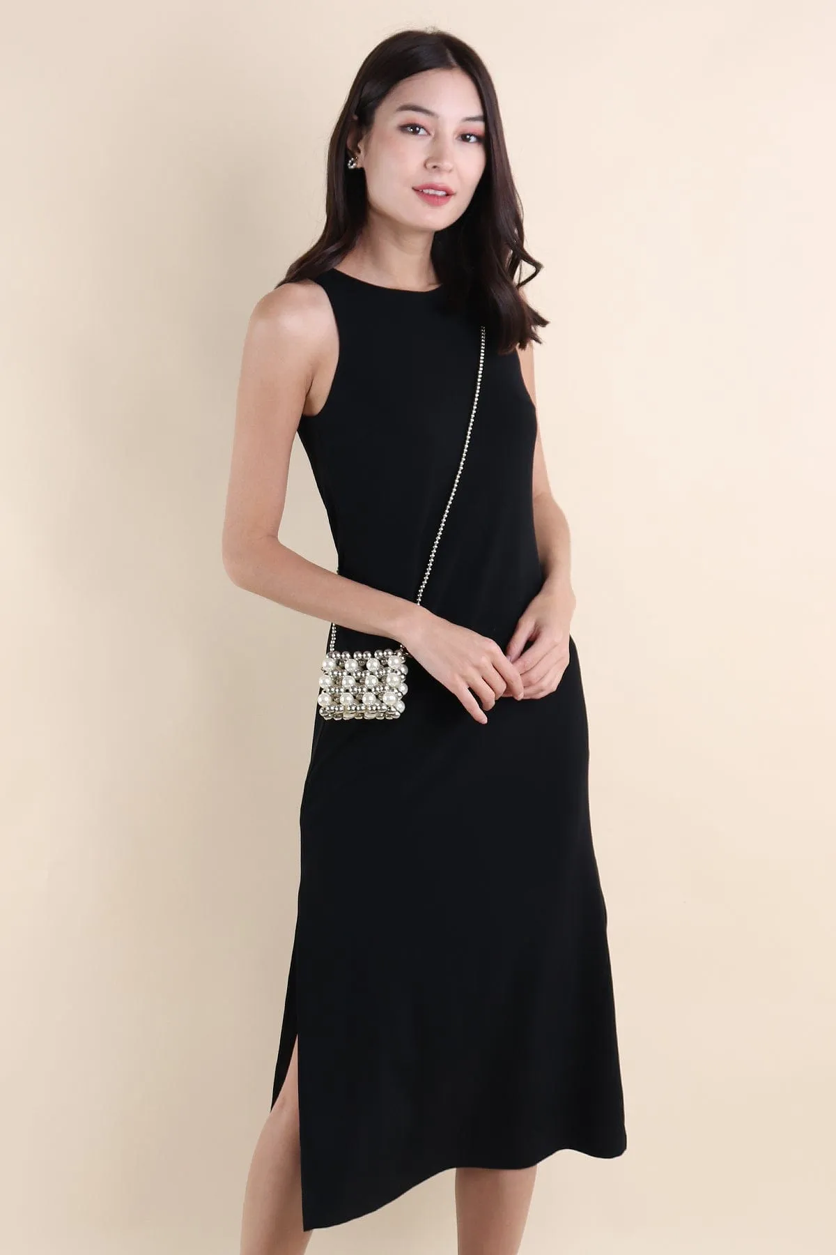 CHARM RACER SLIP DRESS IN BLACK