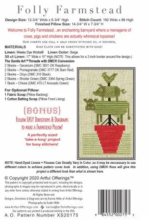 Cross-Stitch Sampler Pattern FOLLY FARMSTEAD # XS20175 by Artful Offerings