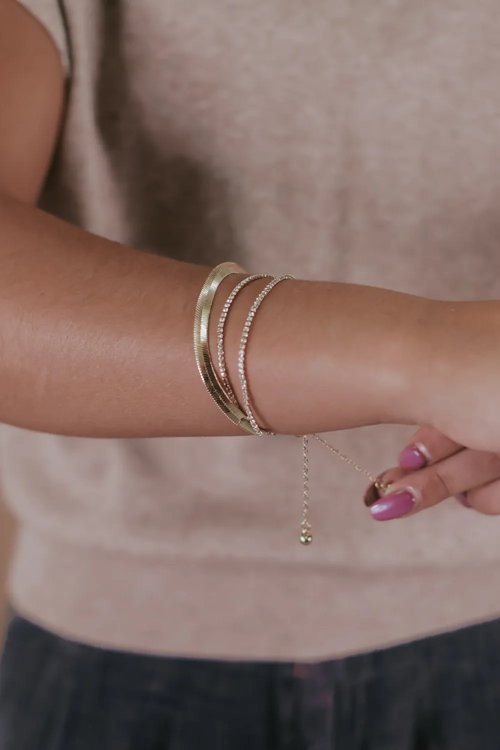 Crystal & Snake Chain Bracelet, Clear/Gold