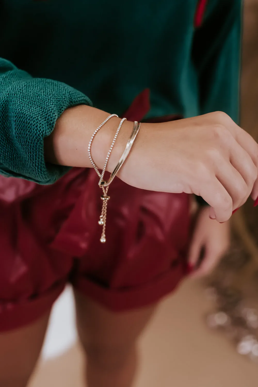 Crystal & Snake Chain Bracelet, Clear/Gold