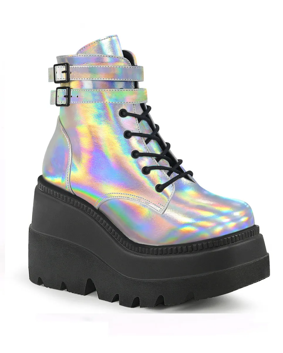 Demonia Holo Silver Stacked Platform