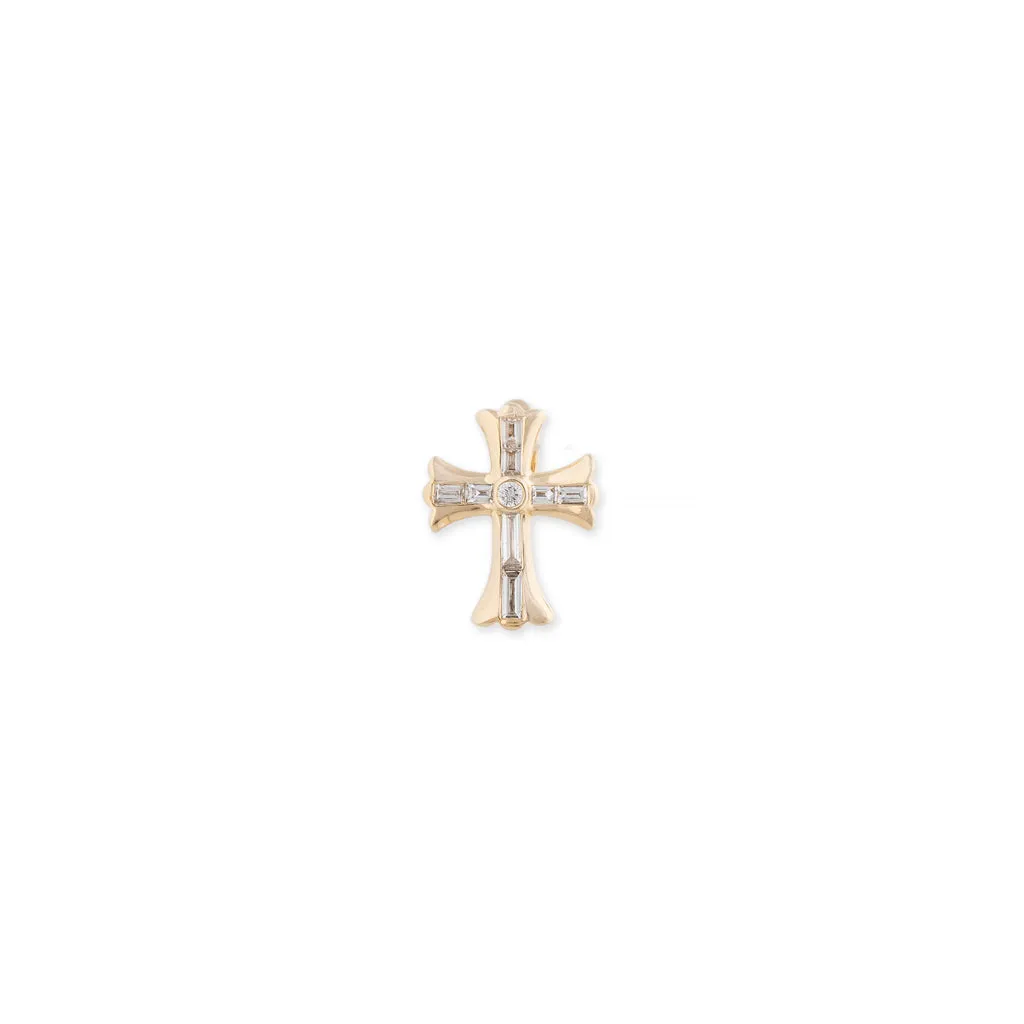 DIAMOND BAGUETTE GOTHIC CROSS MINI HOOP