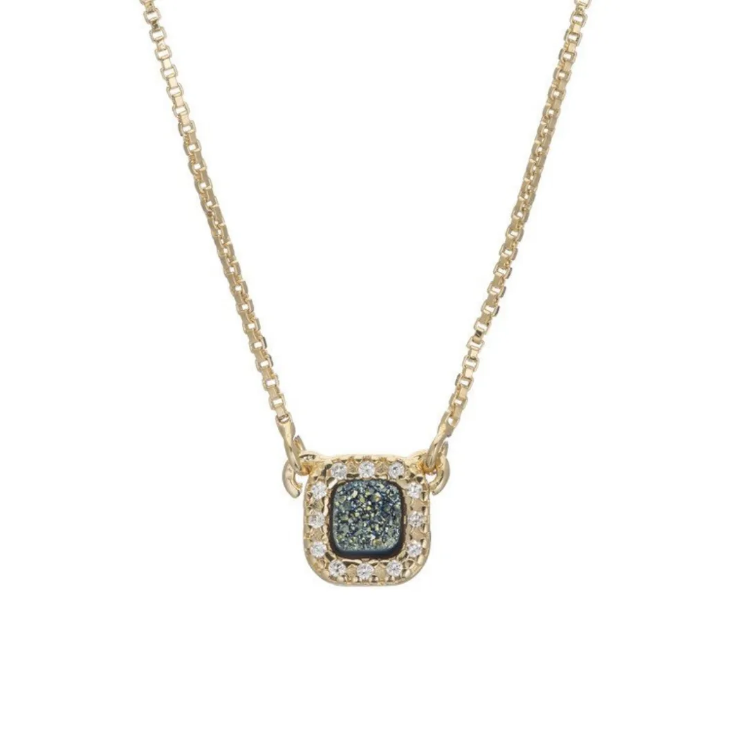 Ella Small Square Druzy Pendant With Cz Border