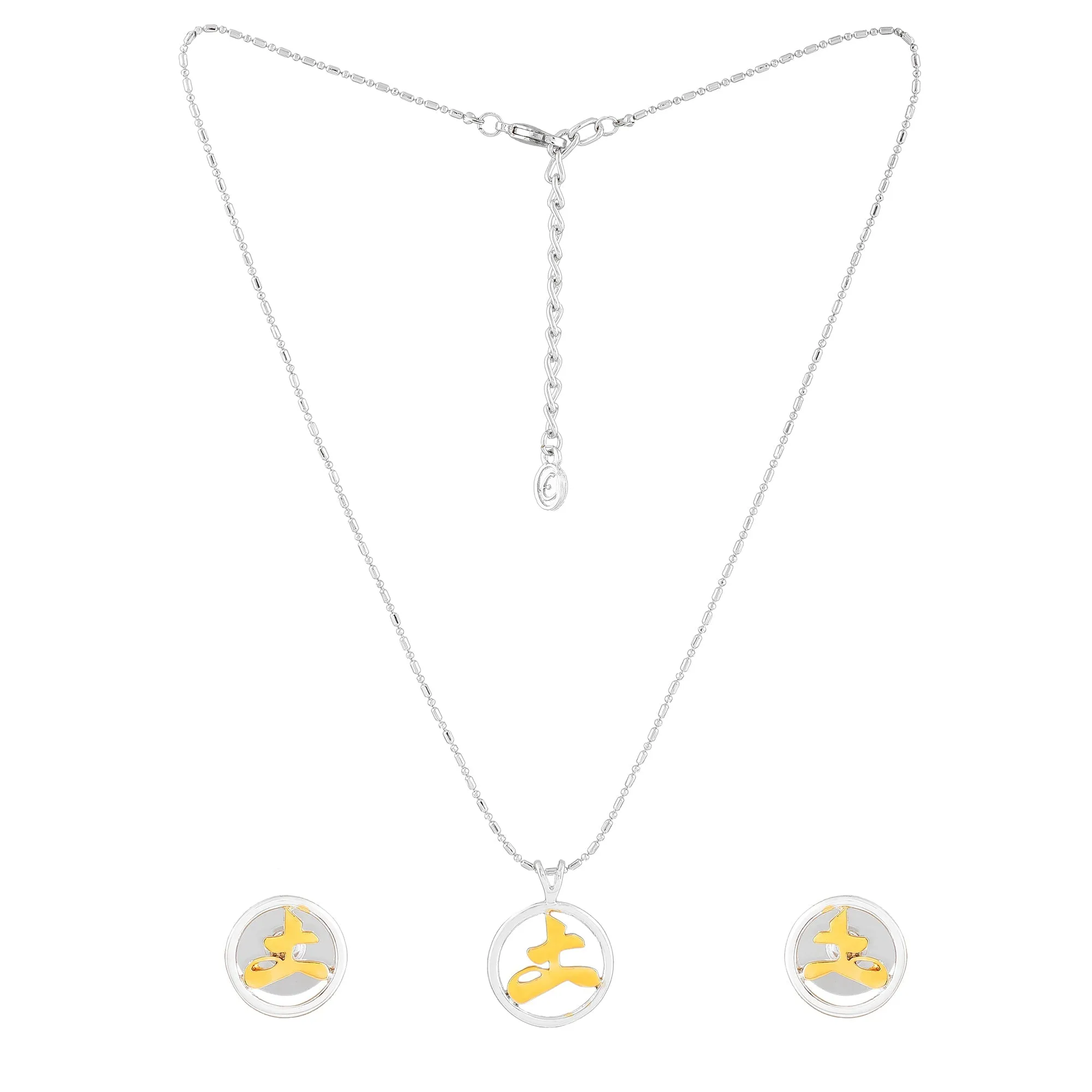 Estele Gold & Rhodium Plated Chinese Astrological "Earth" Symbol Necklace Set for Women