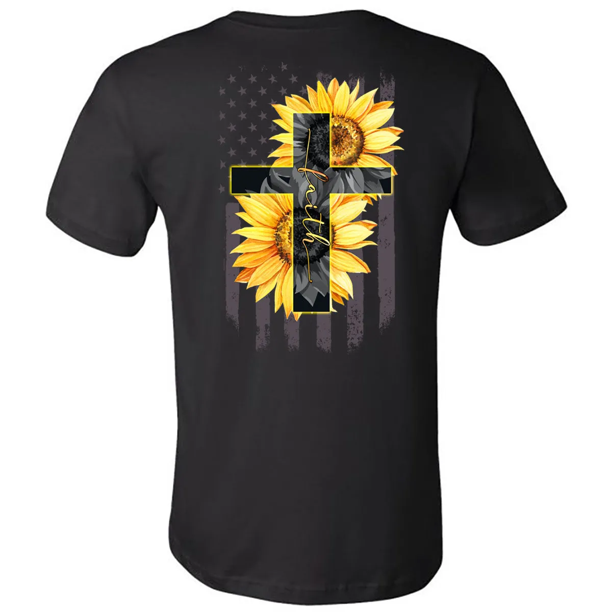 Faith Sunflowers Cross Flag - Black Short Sleeve Tee