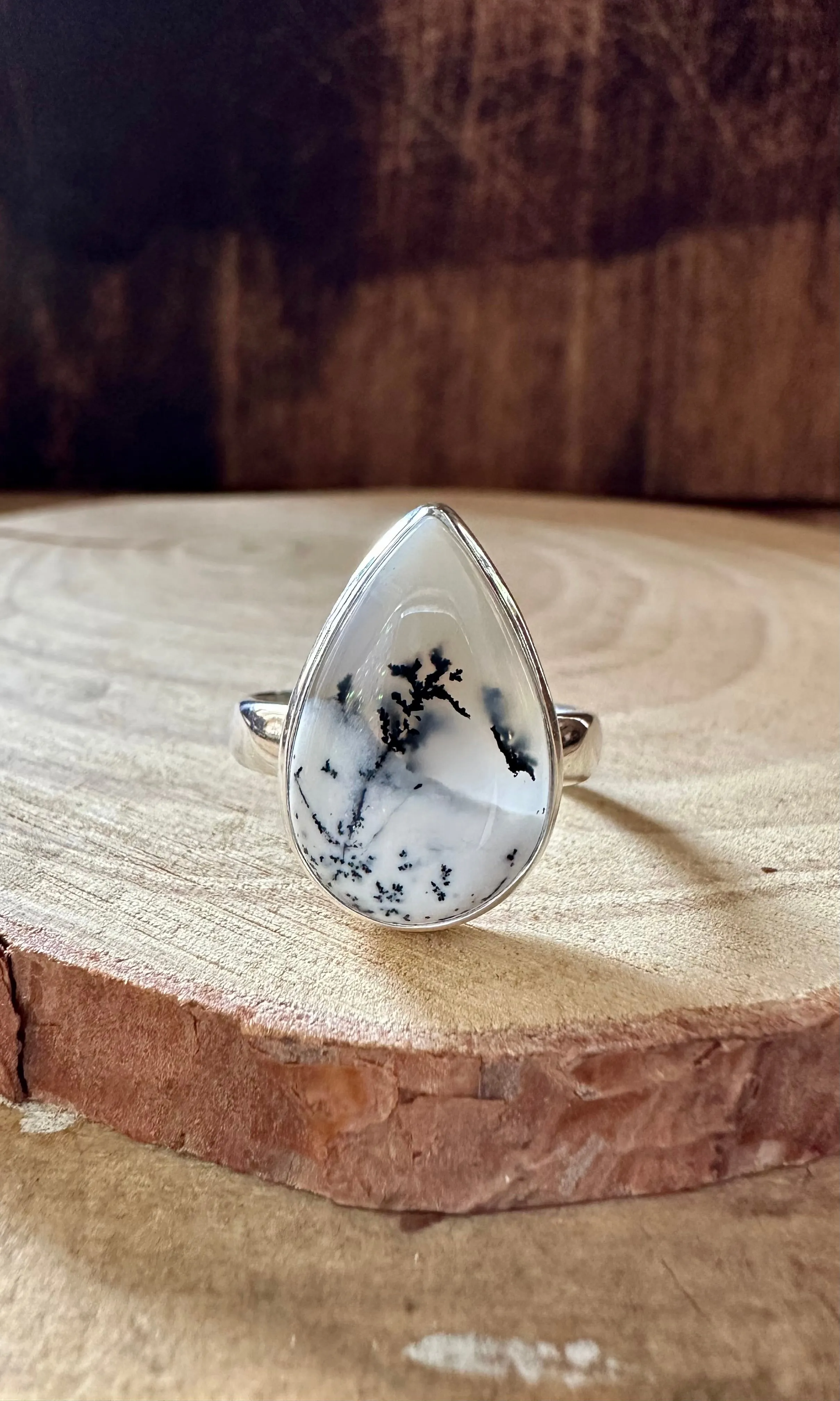 FOREST DENDRITIC OPAL Sterling Silver Ring • Size 8