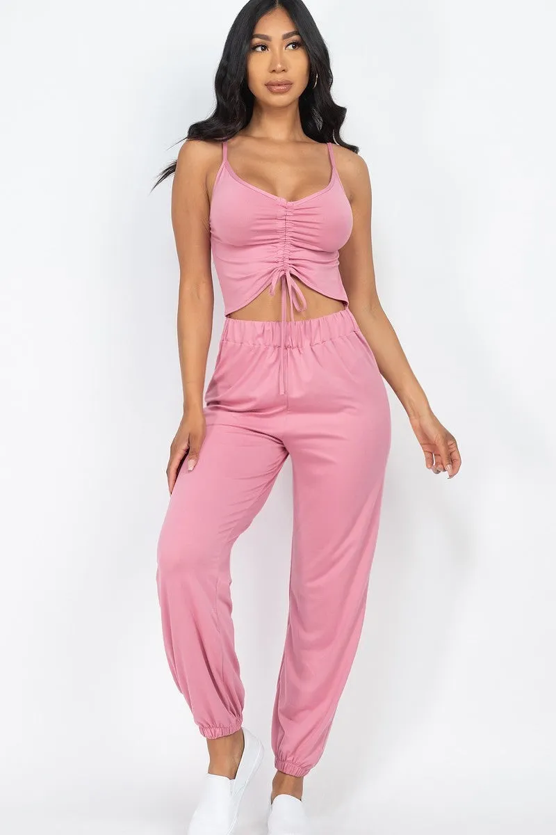 Front Ruched With Adjustable String Cami Casual/summer Jumpsuit