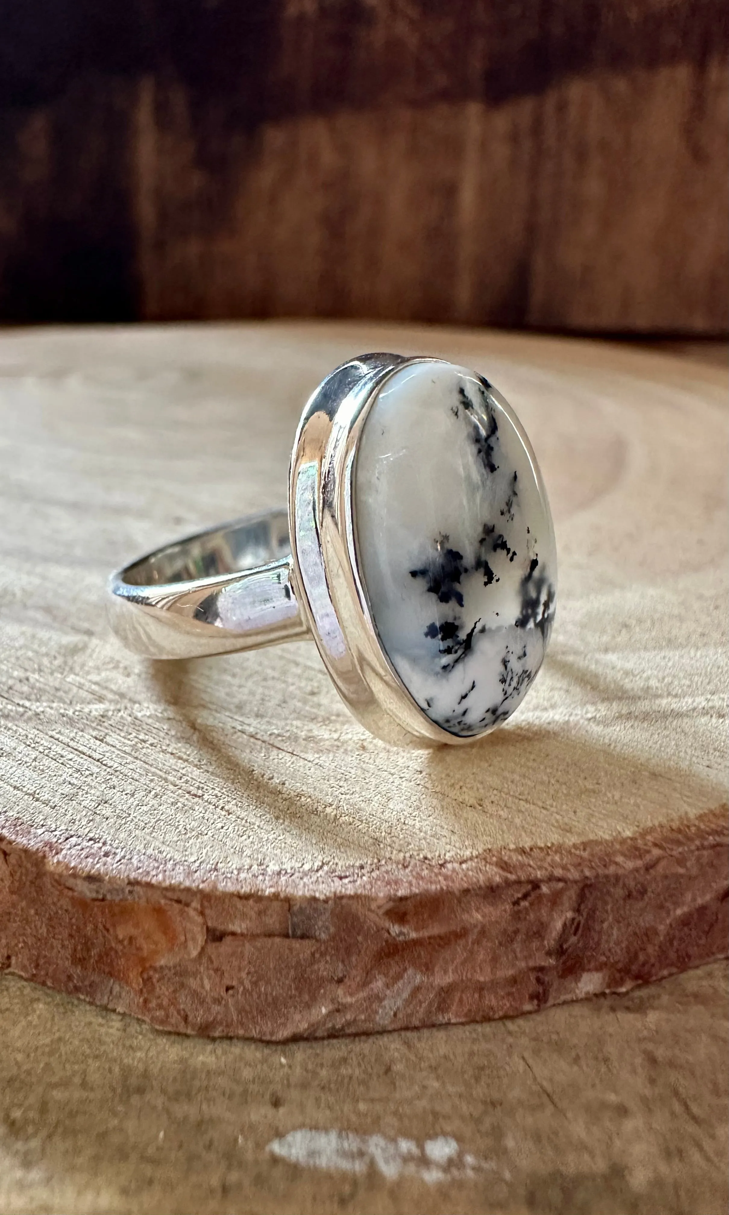 GLACIER DENDRITIC OPAL Sterling Silver Ring • Size 8