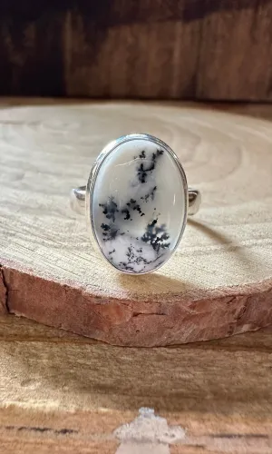 GLACIER DENDRITIC OPAL Sterling Silver Ring • Size 8