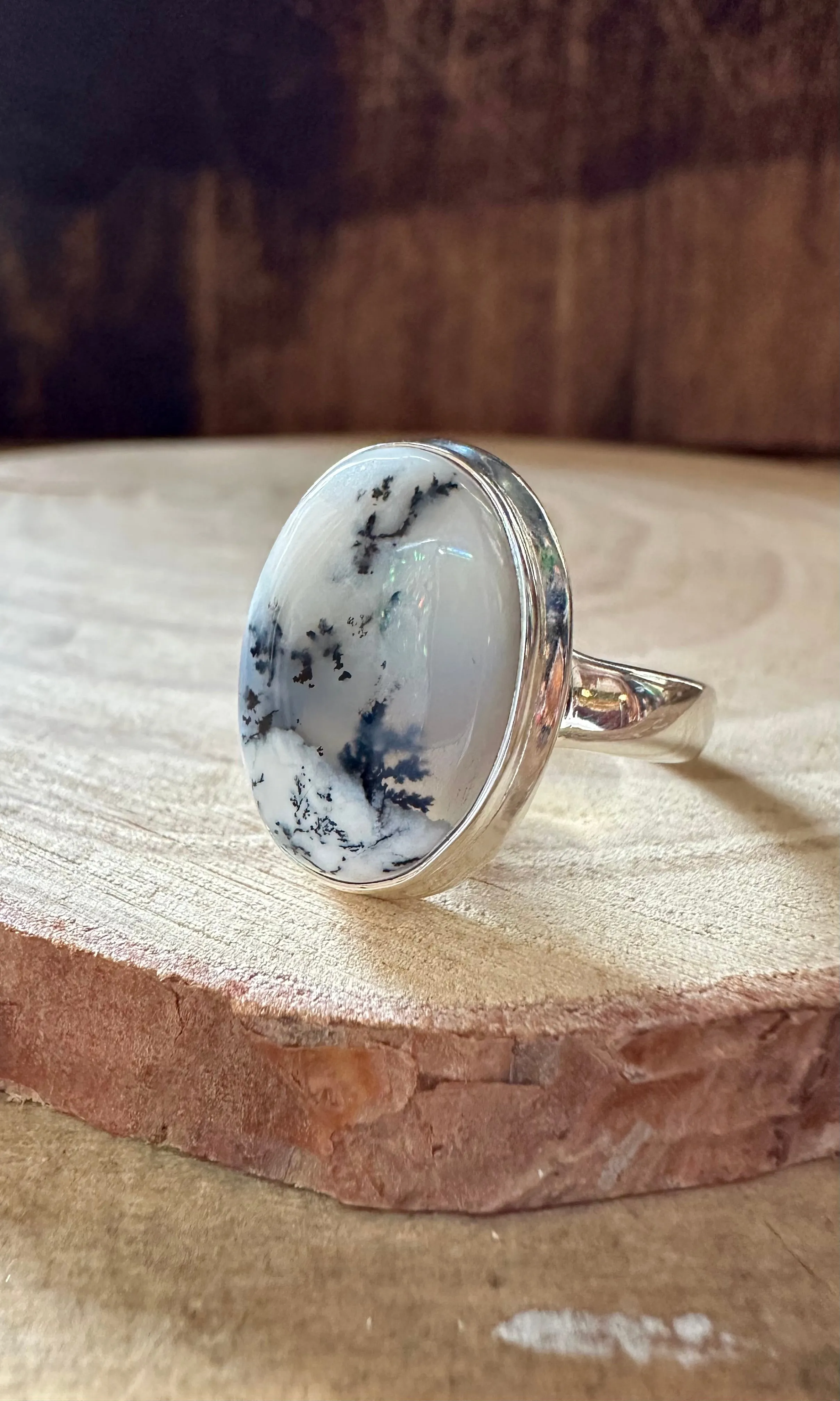 GLACIER DENDRITIC OPAL Sterling Silver Ring • Size 8