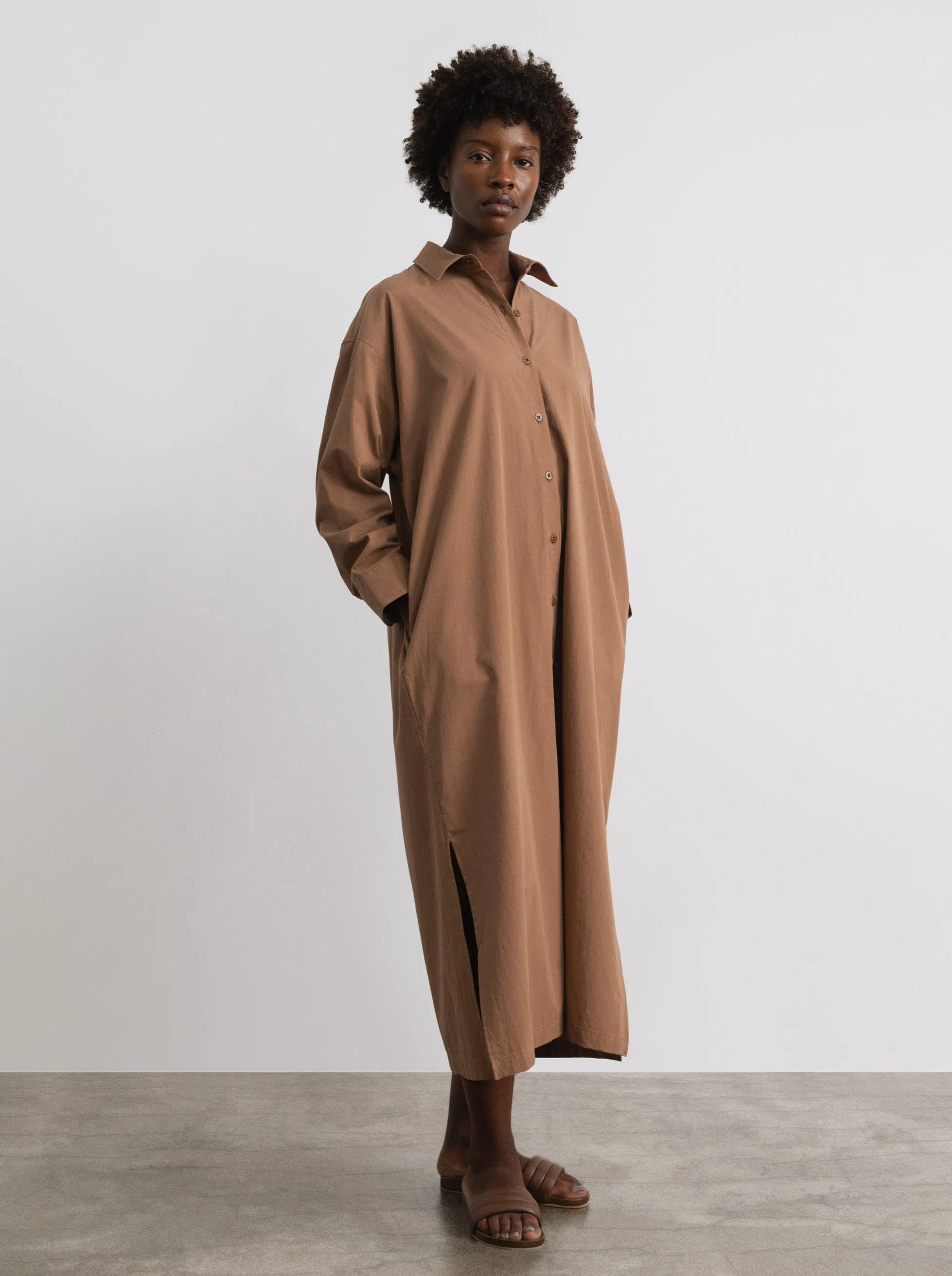 Helena Dress, Organic Cotton Poplin, Almond