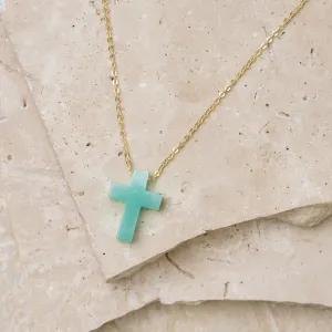 Isabella 14k gold plated amazonite cross necklace