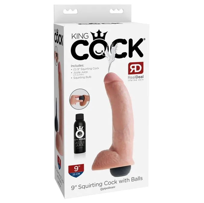 King Cock 9 Inch Squirting Dildo With Balls Flesh