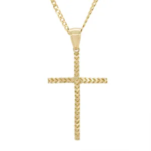 LARGE YELLOW GOLD CROSS CHARM PENDANT WITH TEXTURED FINISH