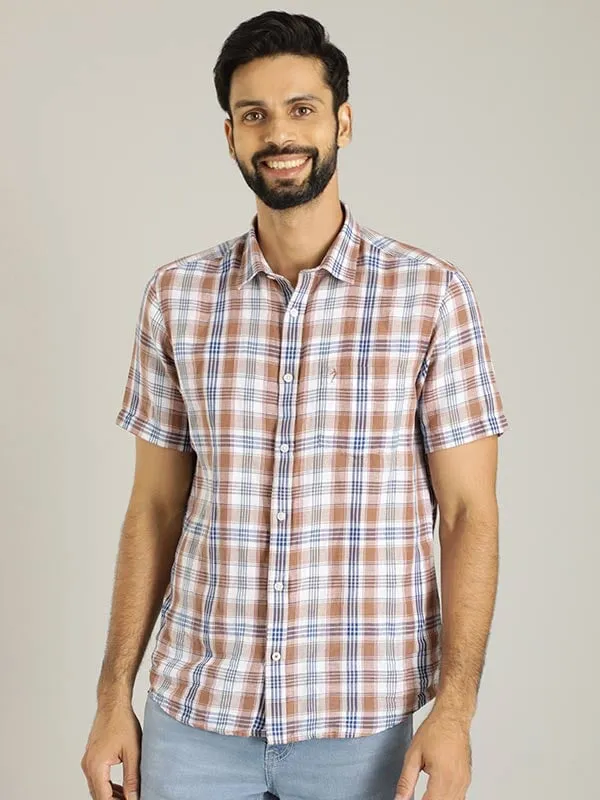 Men Checked Half Sleeve Linen Blend Shirt