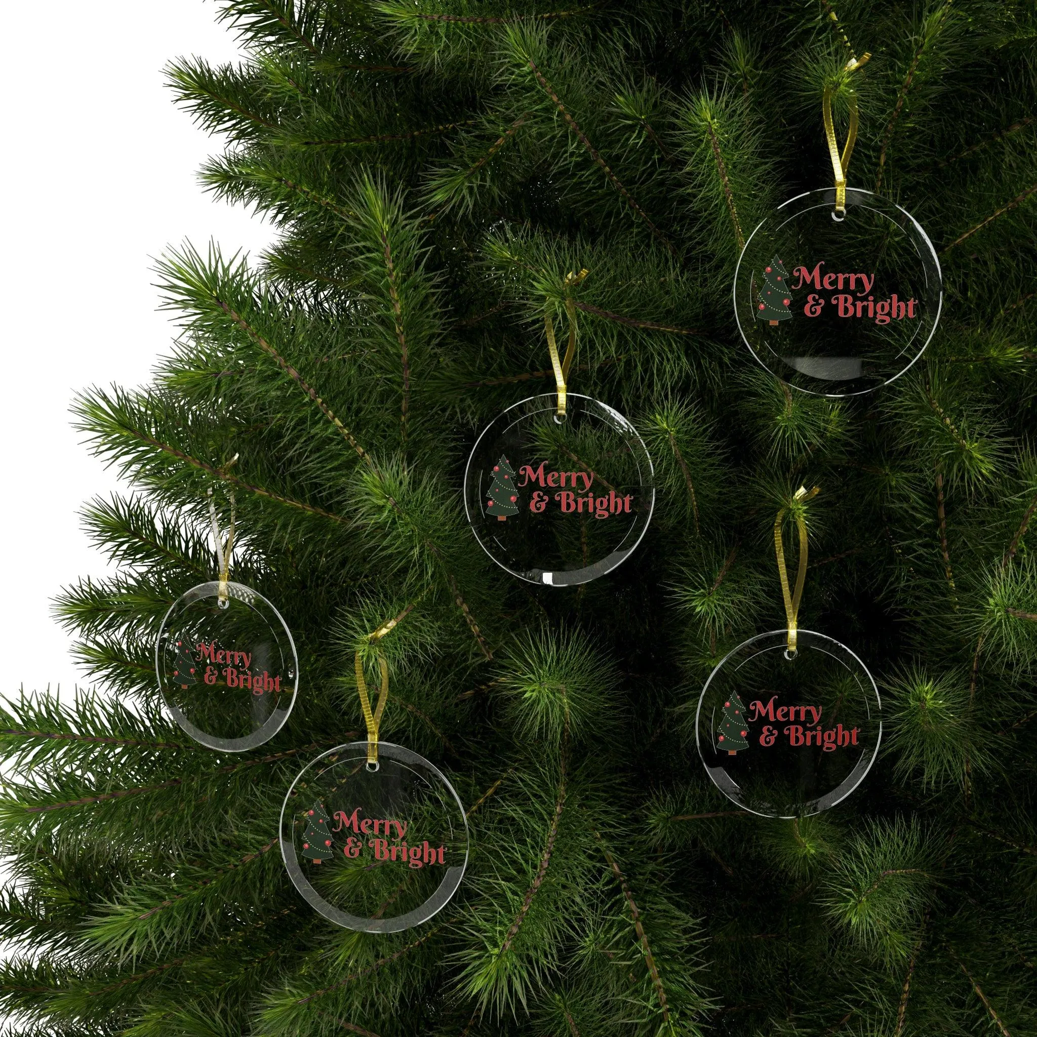 Merry & Bright Christmas Tree Glass Ornaments